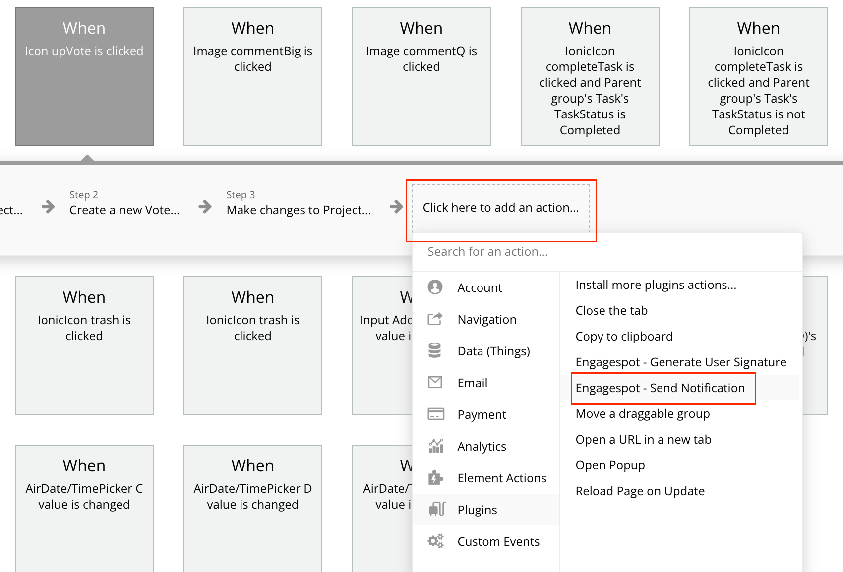 Adding Engagespot Action